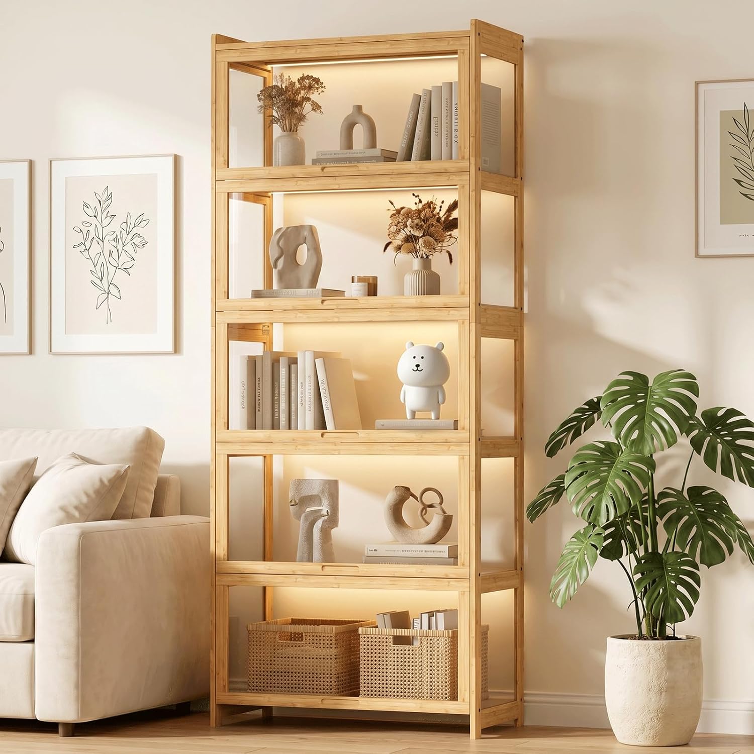 Display Case Acrylic - Display Cabinet with Acrylic Doors, 5-Tier