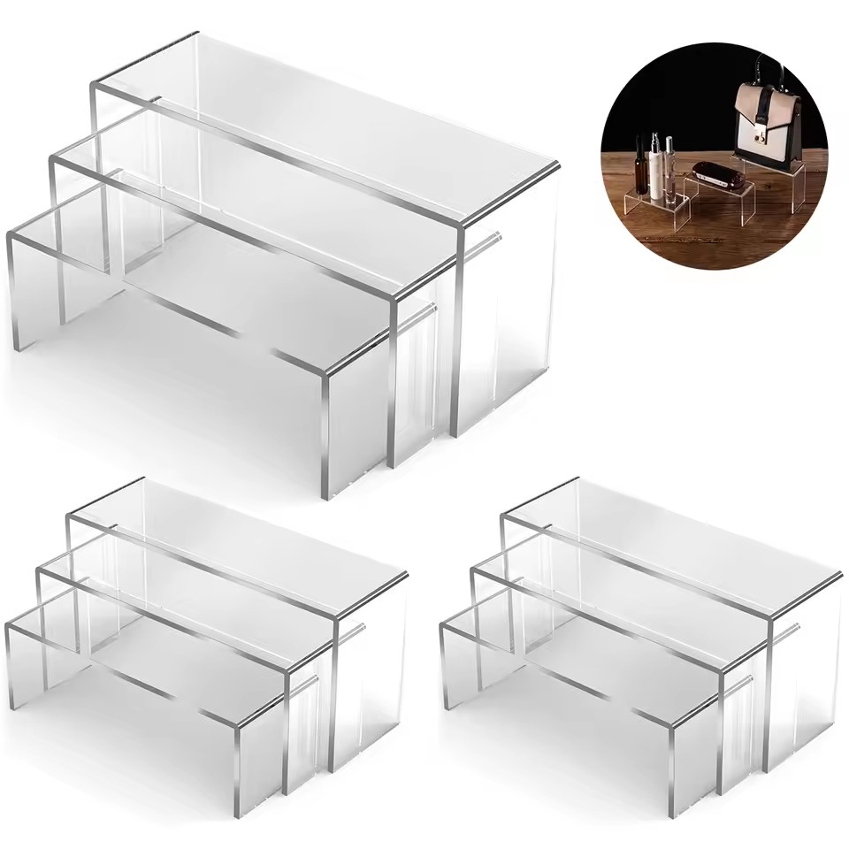 Display Risers Set - 3/6/9/12Pc Clear Acrylic Display Stand Cosmetic